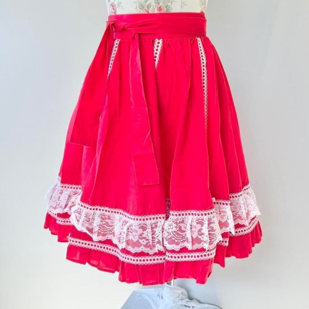 70s red lace prairie skirt‎